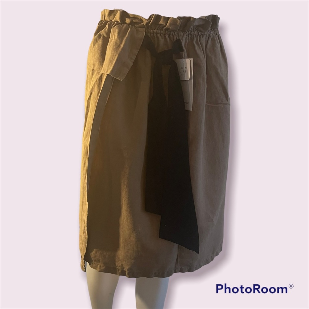 Zara Beige Skirt Paperbag Linen Cotton NWT
